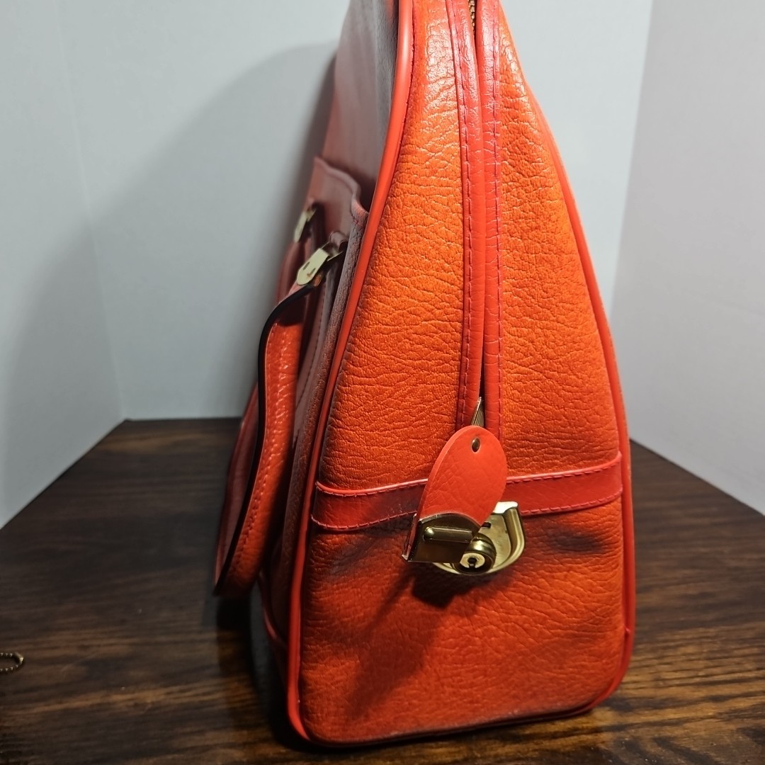 CREST LOCK CO. Inc ORANGE/RED Small Luggage Vintage Bag With Key