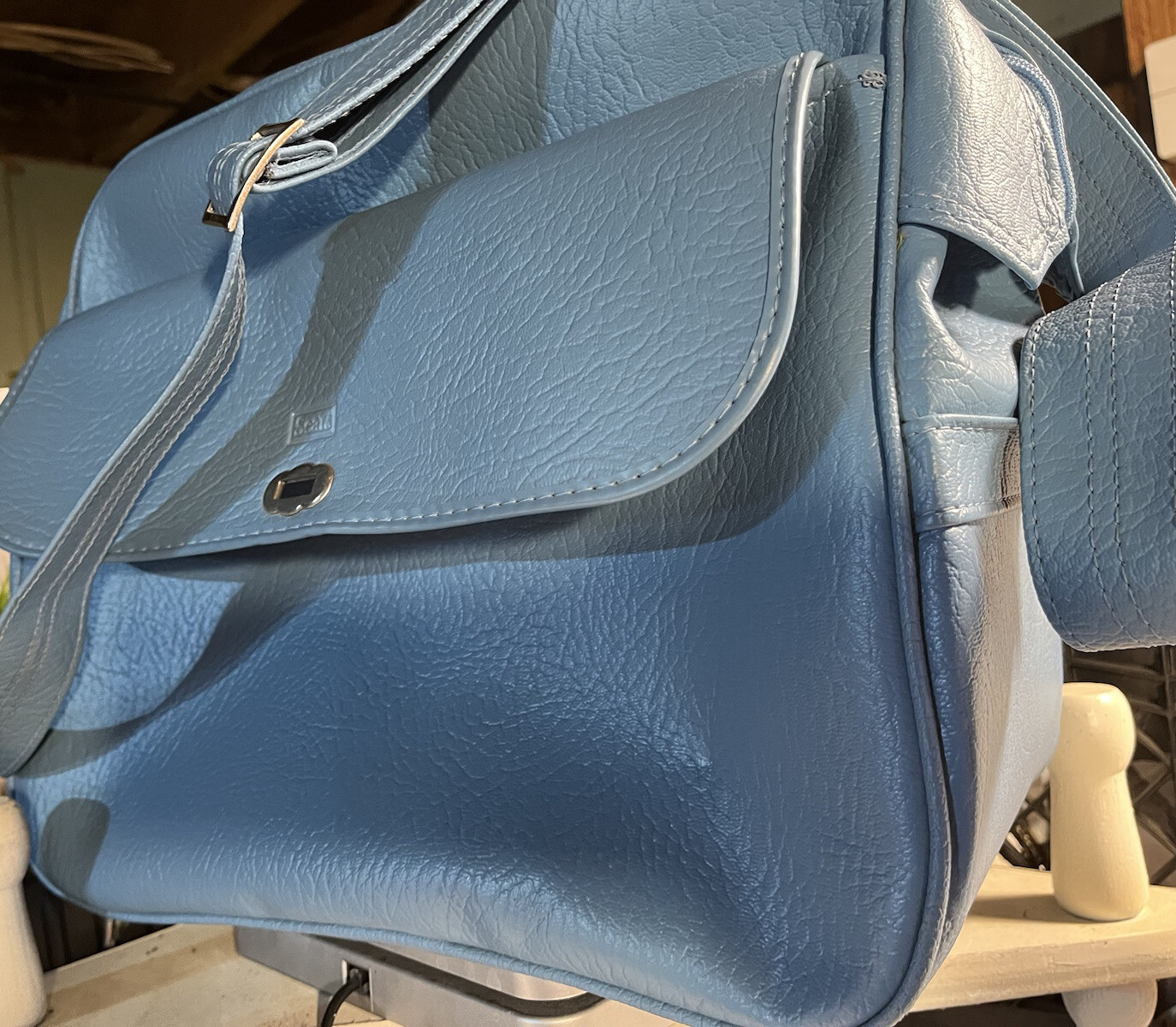 Vintage Sears Baby Blue Carry on luggage bag With Lock And Keys