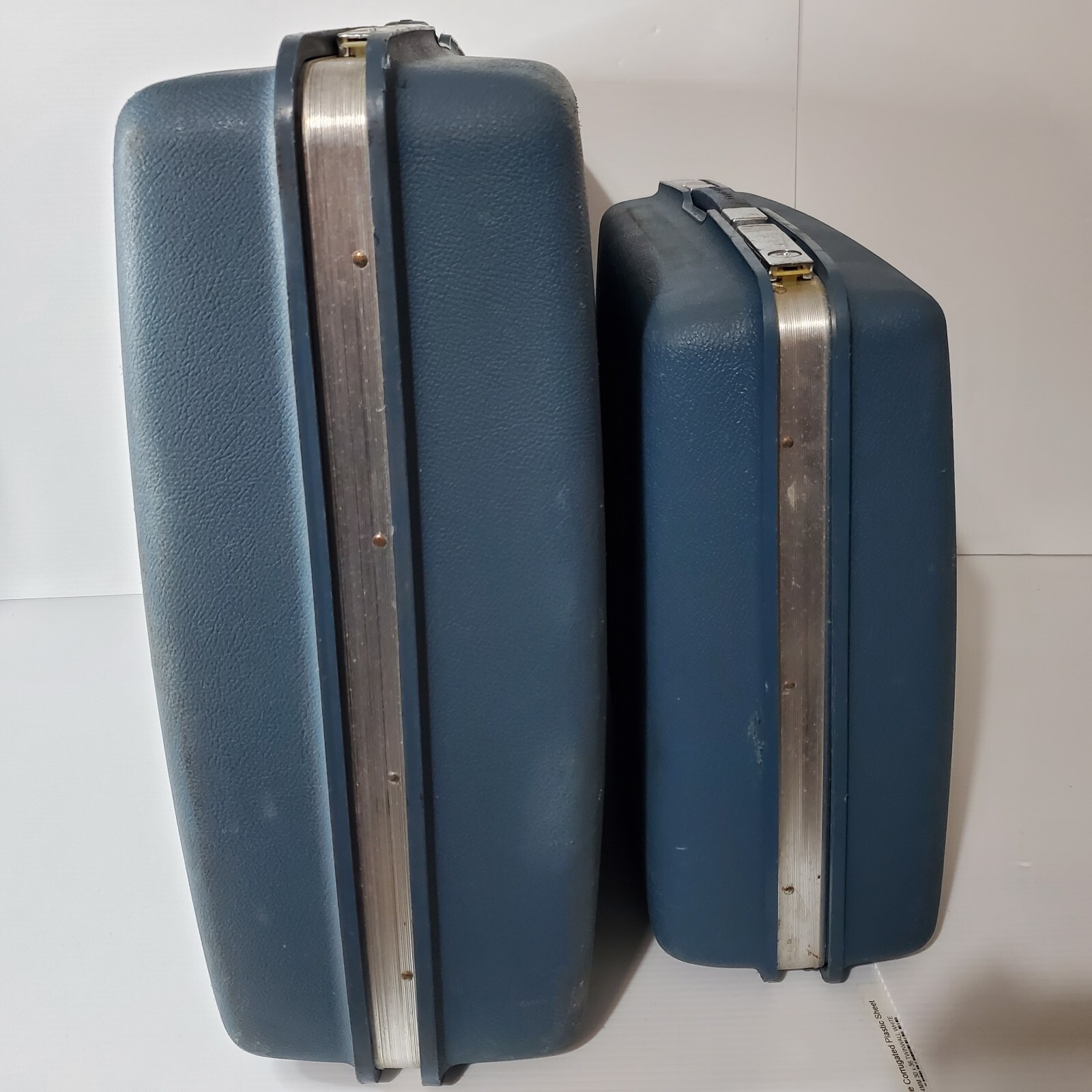 Vintage Lot Set 3 Samsonite Saturn Suitcase Luggage Makeup Carrie With Key Blue