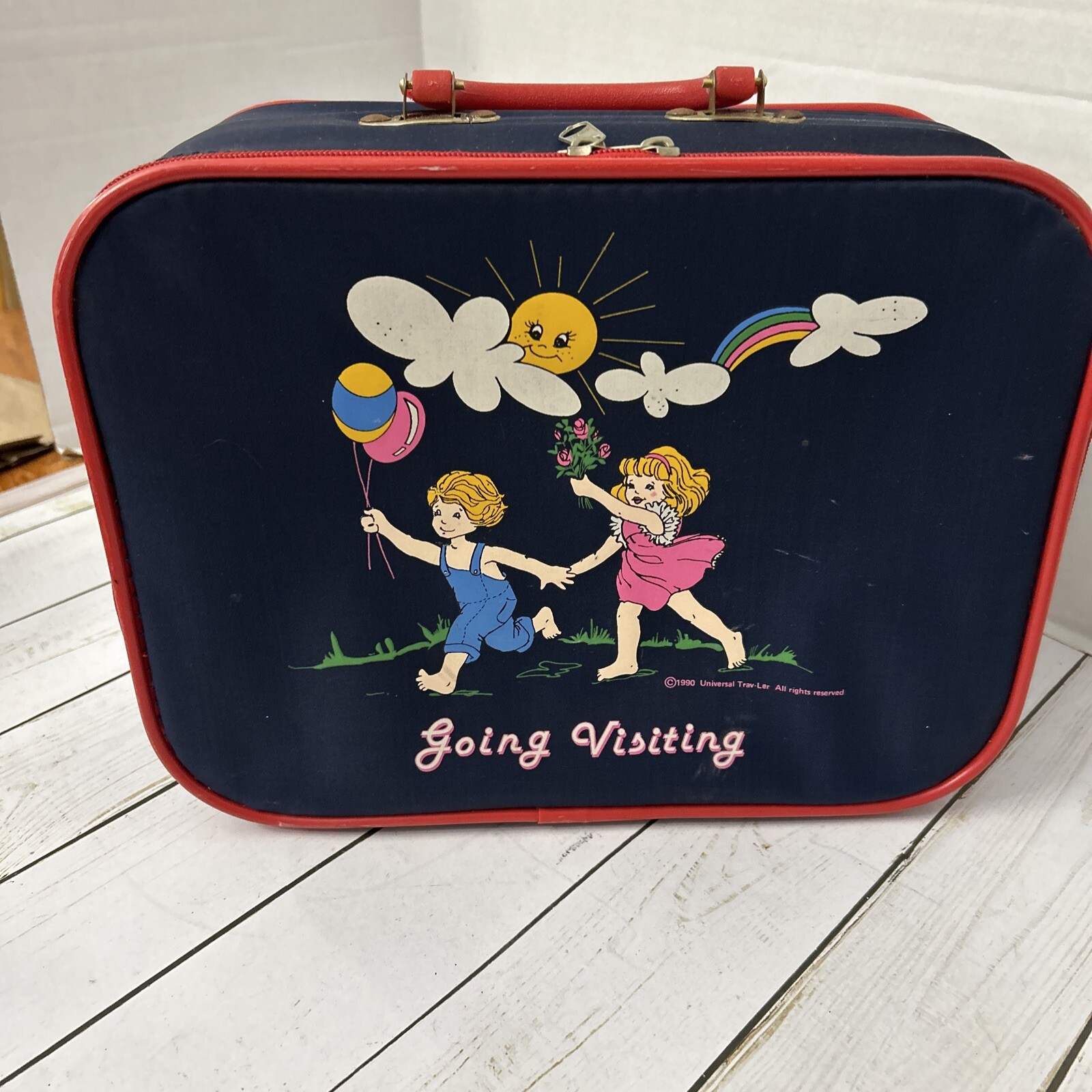 Vintage Kids Suitcase “Going Visiting” 1990 Universal Trav-Ler Overnight