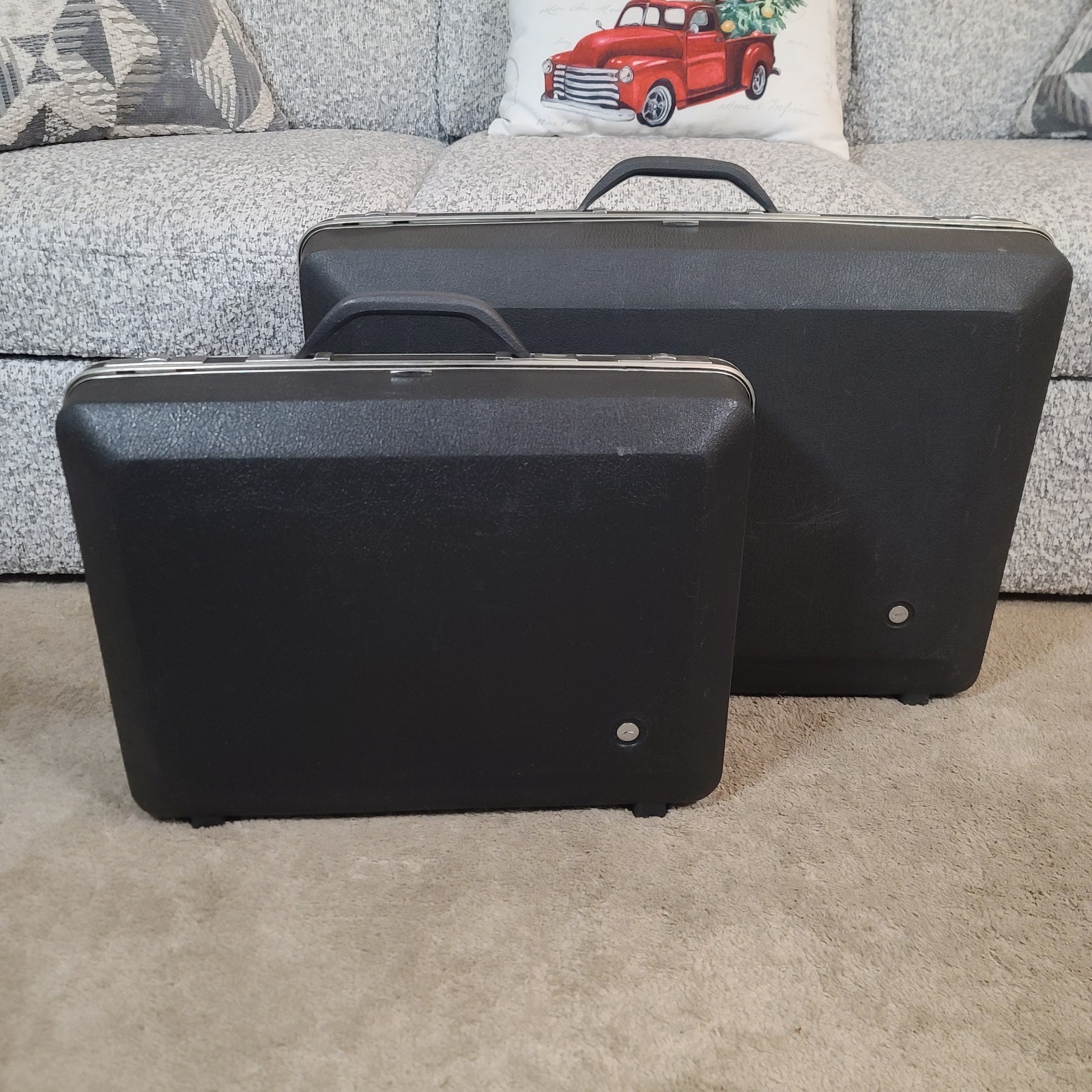 Vintage Sears Forecast Hard Shell Luggage Set w/Dividers Dark Gray No Keys