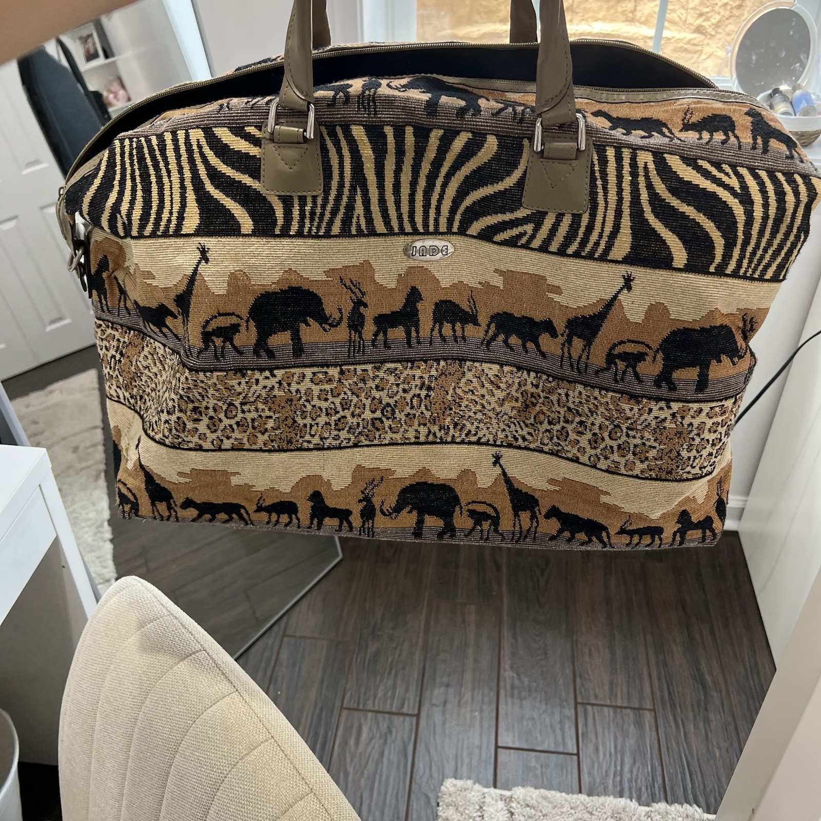 Vintage Jade Safari Print Tapestry Luggage Travel Bag Set Set Of 2 With Wheels