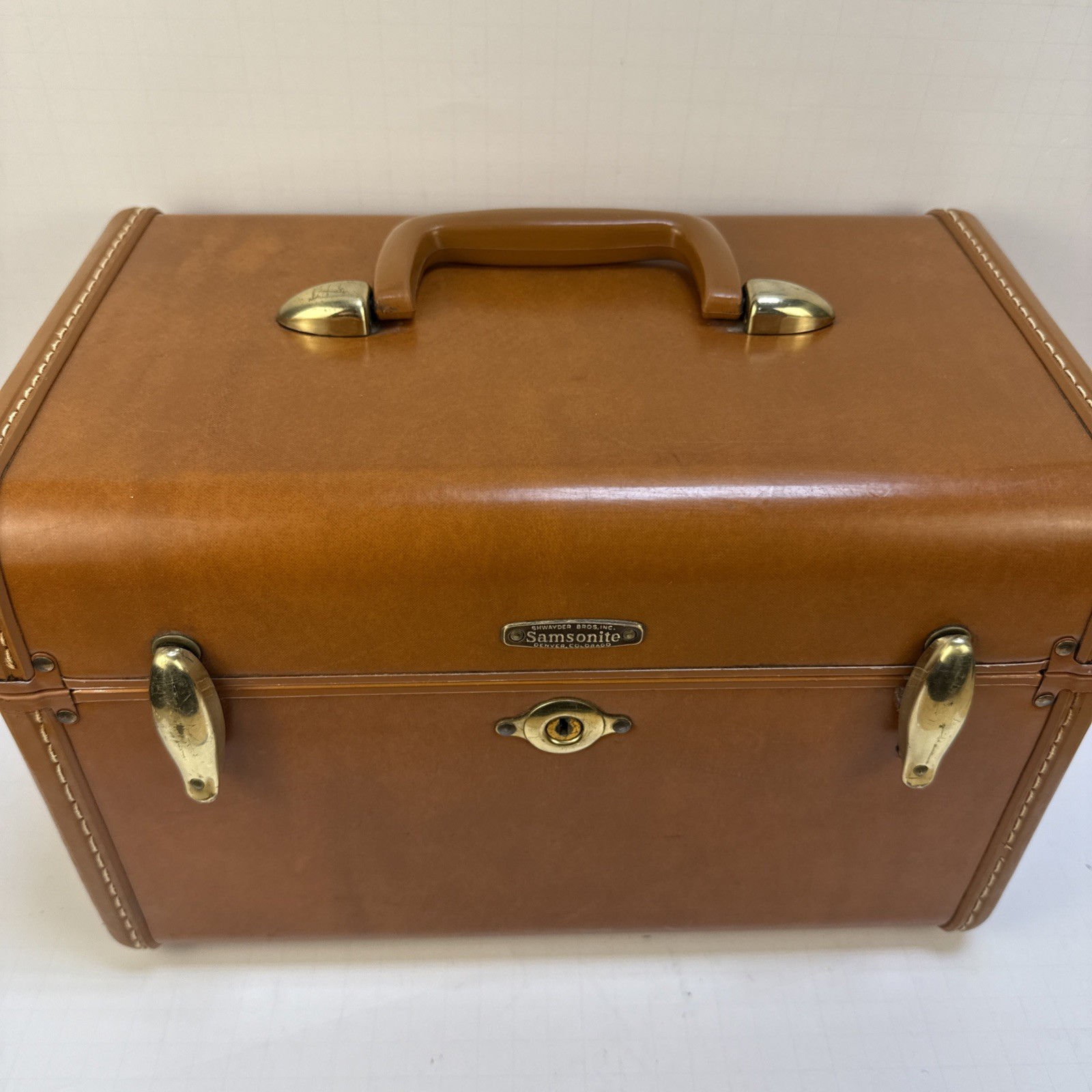 Vintage Samsonite Shwayder Bros Leather Luggage Train Case Brown No Key