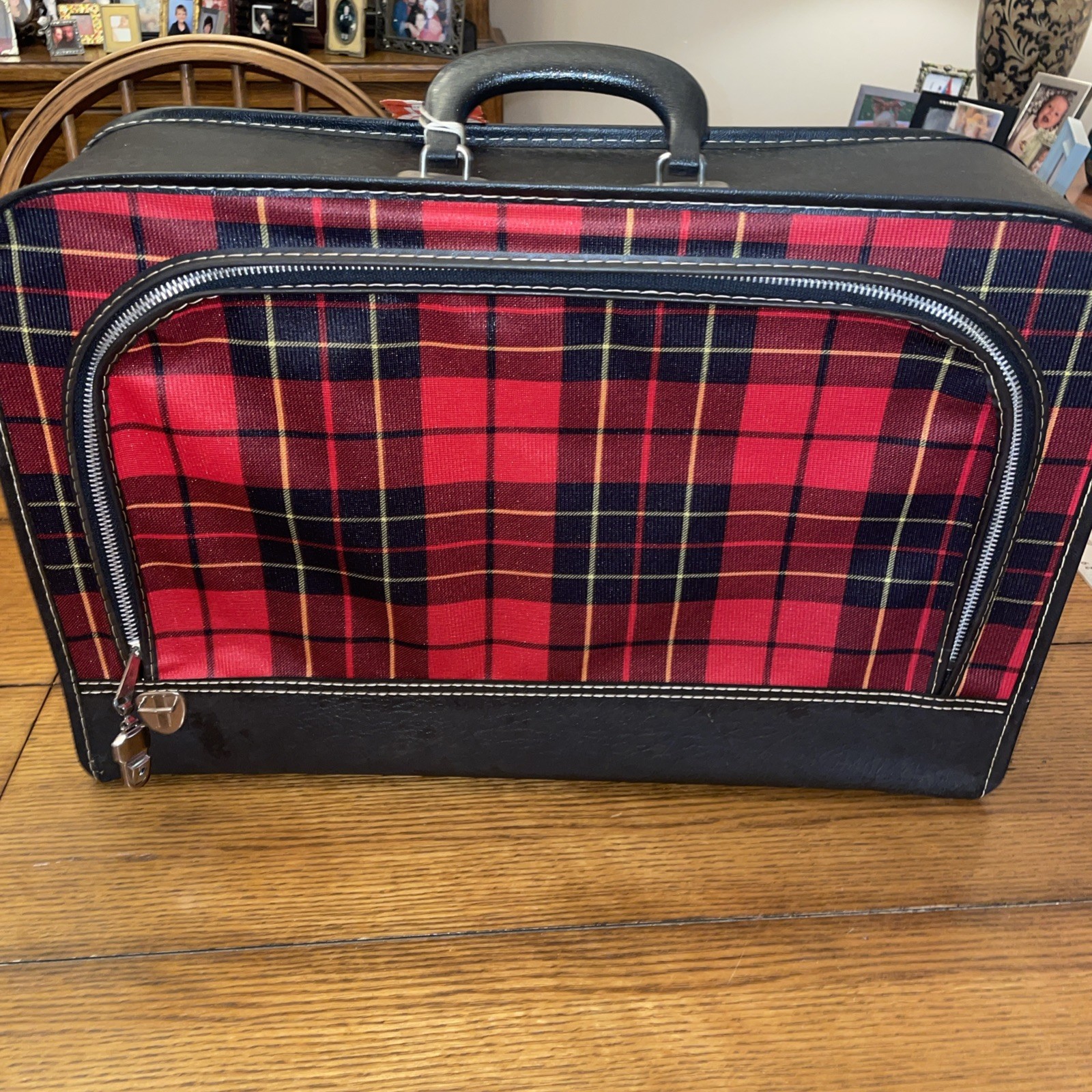 Vintage Peter’s Soft Sided Luggage Travel Case Handbag Plaid Red N Black Retro