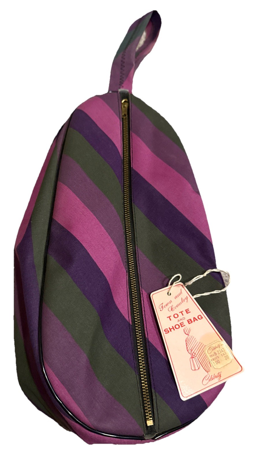 Vtg Celebrity Town And Country Shoe Travel Bag Purple Green Striped New 60s 70s