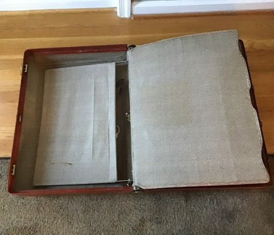 Vintage 1950’s Wardrobe Tray Luggage w/ Key and Hangers Stitched Cowhide