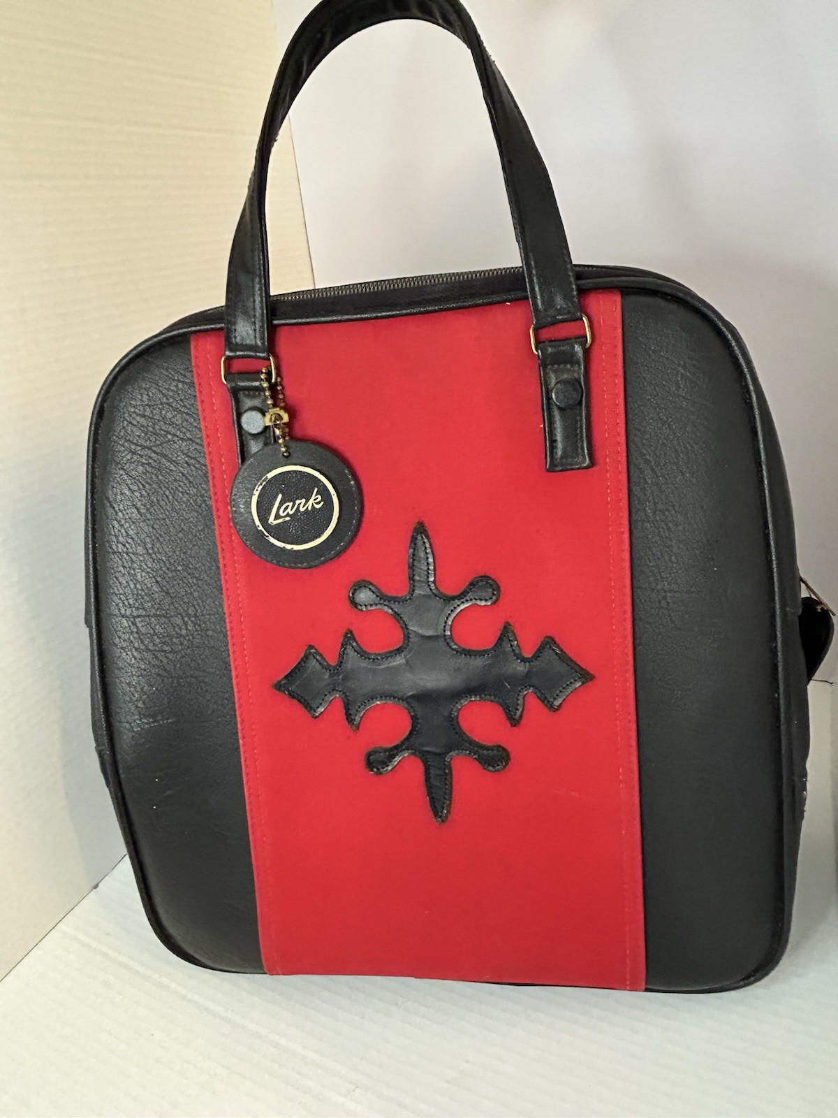 Vintage Lark Train Case Red Black Vinyl Retro Gothic Vanity Cosmetic Travel Bag