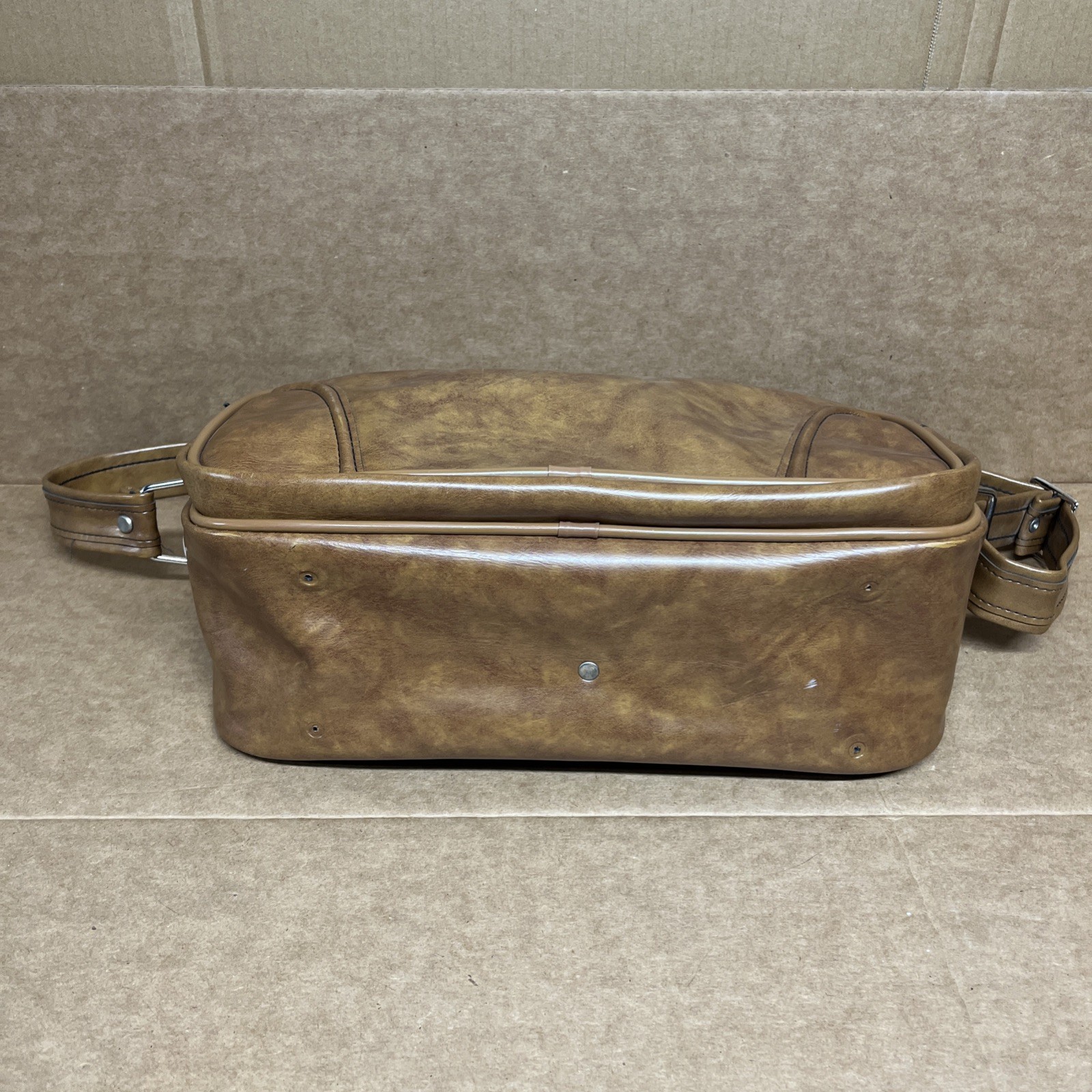 Vintage Airway Brown Leather Shoulder Bag Carry On Luggage with Lock & Key