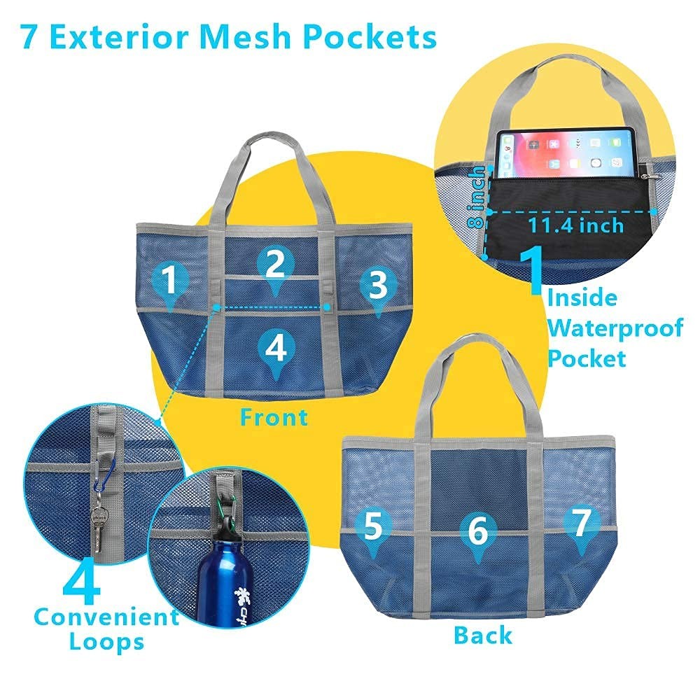 F-Color Mesh Bag – Toys Tote Bag 9 Pockets For Swim Pool Cruise