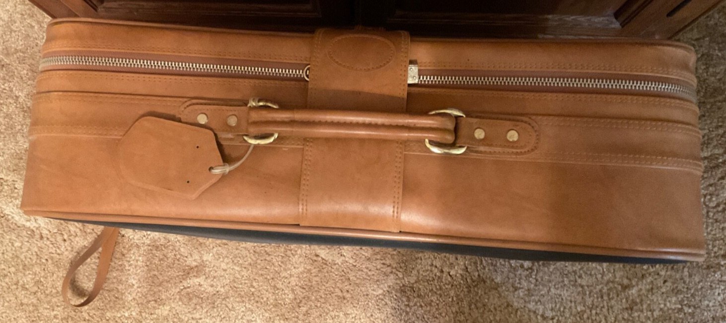 Vintage 60s Large Brown Black Verdi Knockoff Vinyl Suitcase Rollers Taiwan ROC