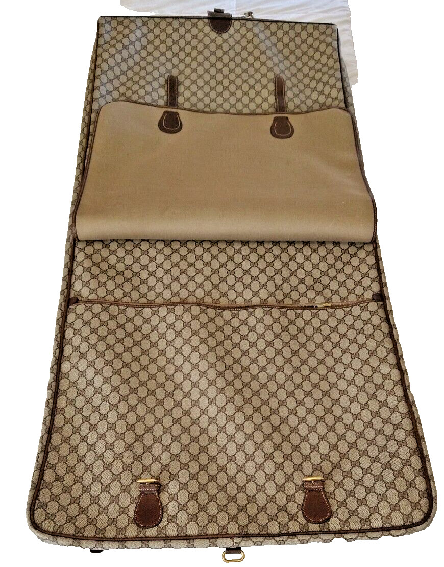 80s Vintage Authentic Large Gucci Brown GG Garment Bag with compartments