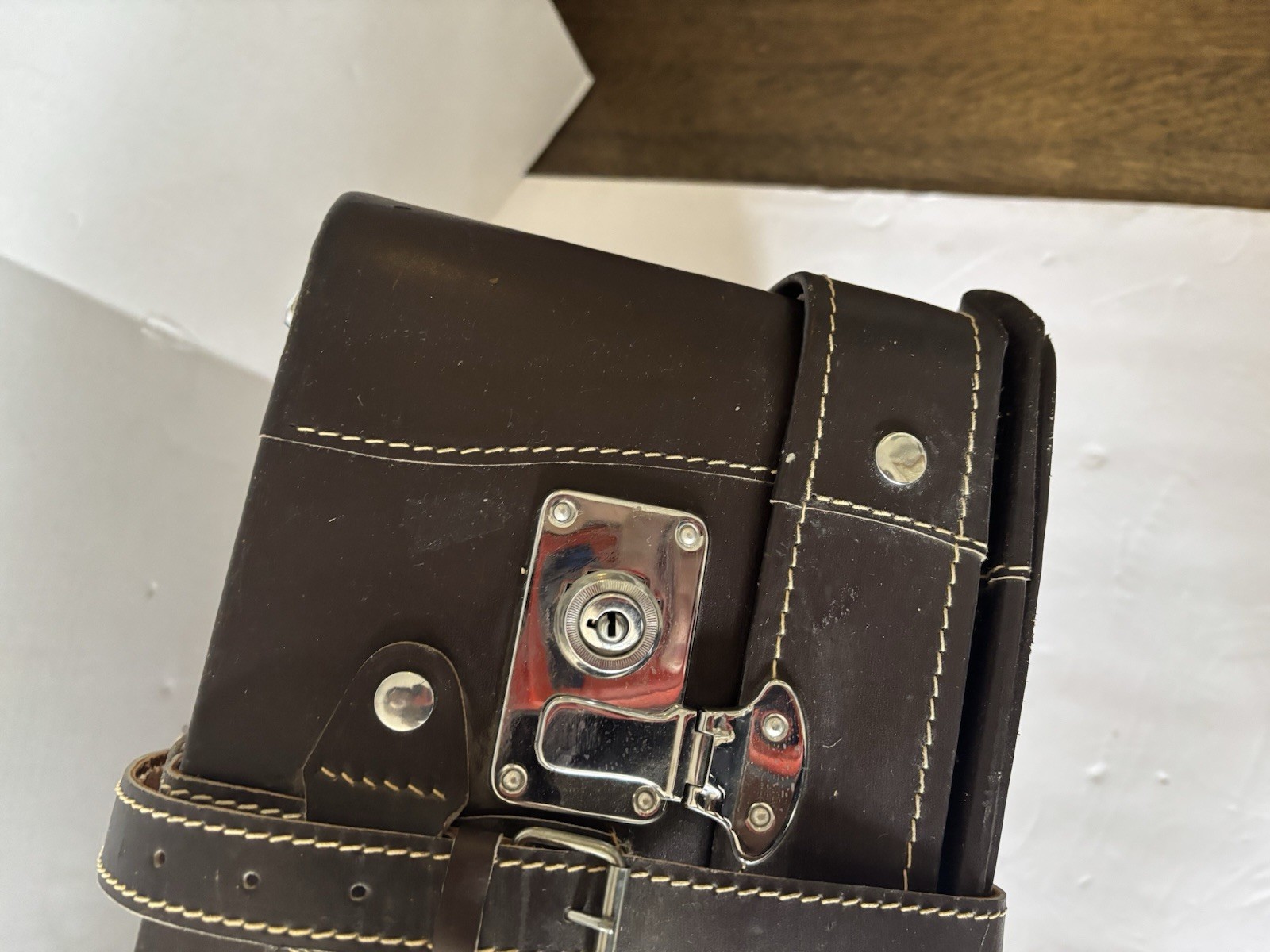 Vintage Leather Suitcase With Strapping Travel MCM 1960’s China EUC