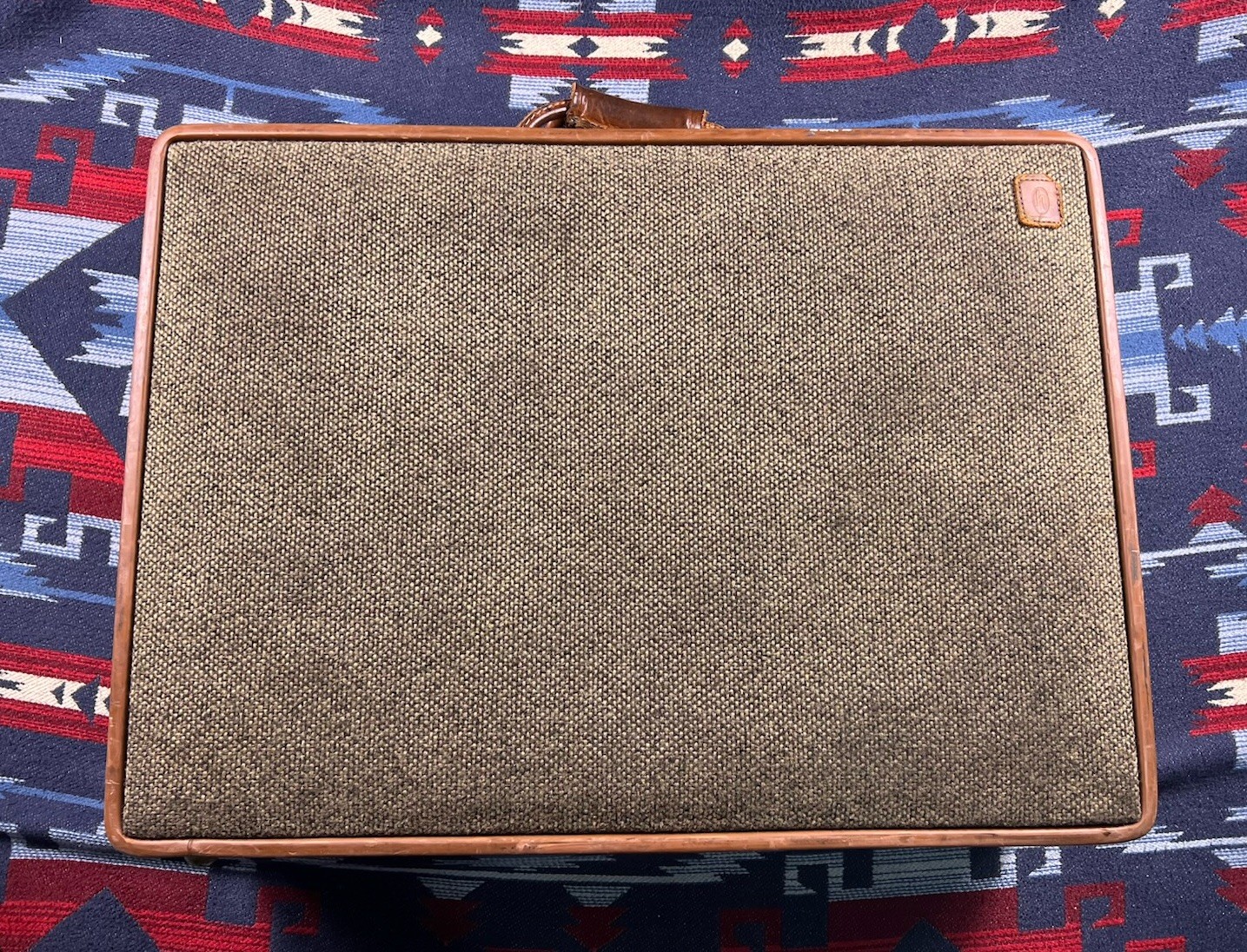 Vtg Hartmann Luggage Tweed Leather Suitcase Belting Strap Combination Brown USA